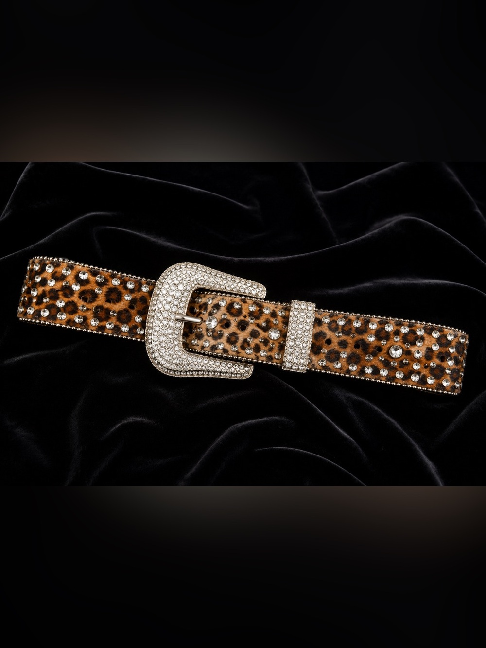 Christine Alexander Leopard Rhinestone Statement Belt L